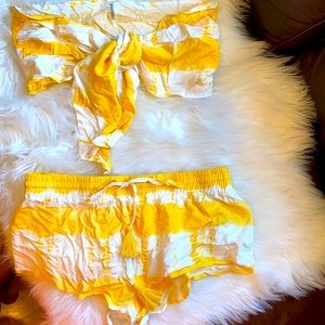 Bikini coverup yellow and white shirt set